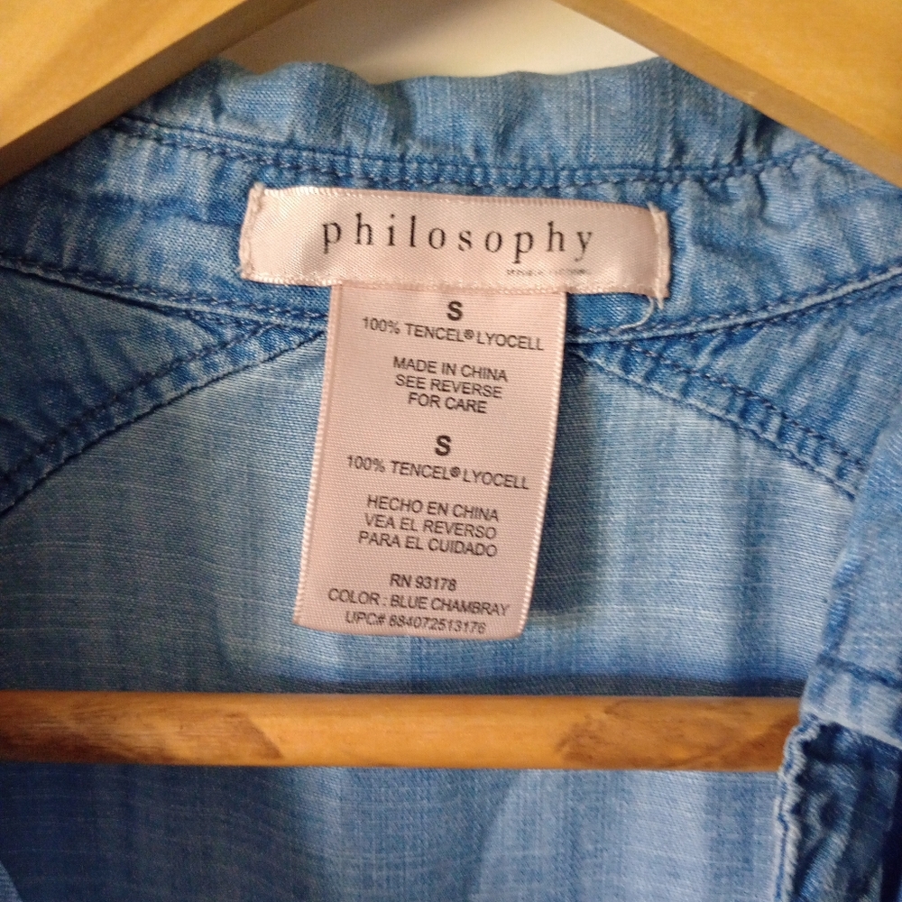 Philosophy Chambray Button-Up Shirt Dress With Pockets Size Small - Picture 9 of 13